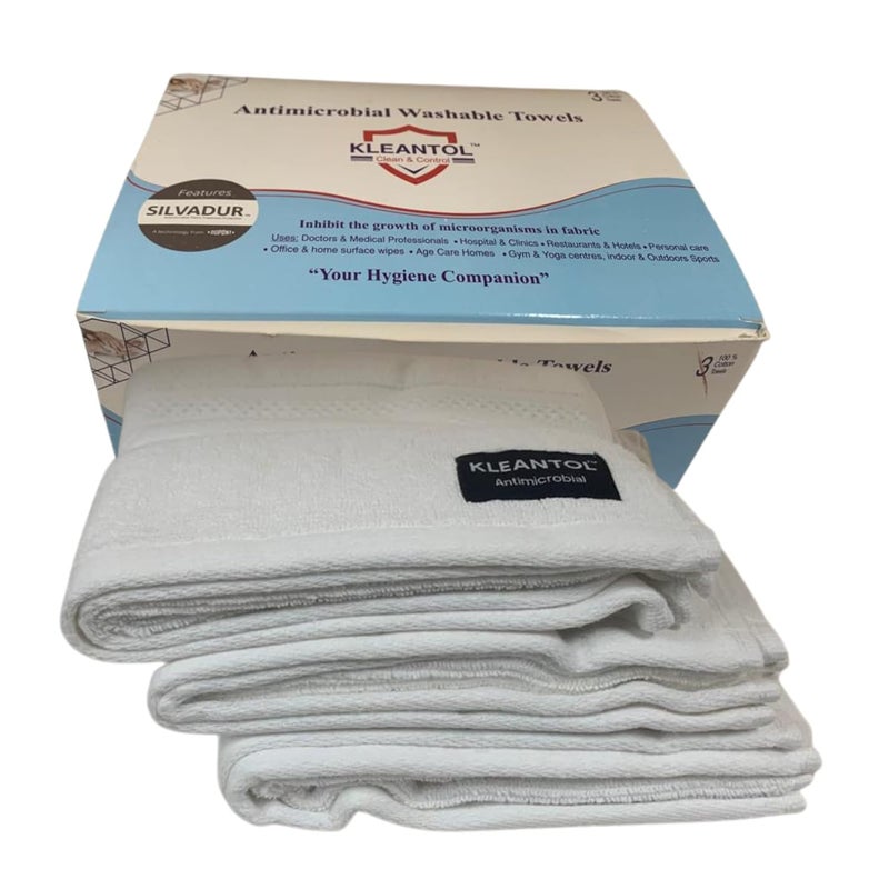 KLEANTOL KLEANTOL AntiMicrobial Towel Sanitising Towel Silvadur Towel Cotton Towel Washable Towels Pack of 3 Personal care Hand and Face Towel Towel Set Towel for Men and Women Gym Yoga Centres Office Home Surface Wipes 500 GSM - Image 2
