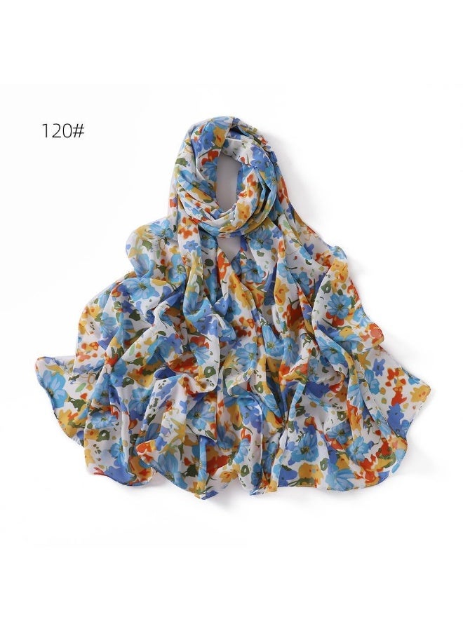 KUYING New Plaid Series Printed Scarf Pearl Chiffon Bead Scarf 