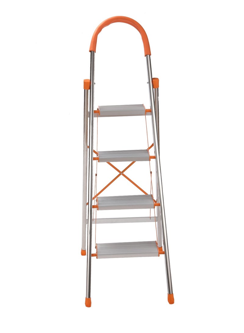 LAWAZIM Folding Stainless Steel Ladder 4 Step with Non Slip Aluminum Alloy Pedals Convenient Handgrip for Household Kitchen Office|Building Supplies|Ladders| Folding Step - Image 3