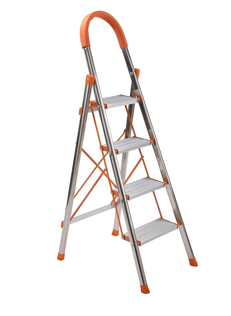 LAWAZIM Folding Stainless Steel Ladder 4 Step with Non Slip Aluminum Alloy Pedals Convenient Handgrip for Household Kitchen Office|Building Supplies|Ladders| Folding Step - Image 2