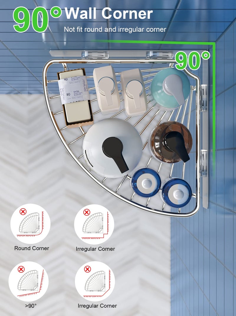 SMARTAKE 2-Pack Corner Shower Caddy, SUS304 Stainless Steel, Wall Mounted Bathroom Shelf with Adhesive, Storage Organizer for Toilet, Dorm and Kitchen (Silver) - Image 3