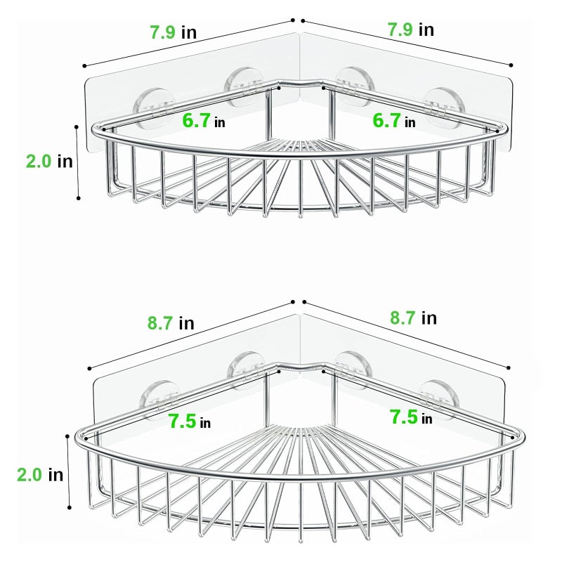 SMARTAKE 2-Pack Corner Shower Caddy, SUS304 Stainless Steel, Wall Mounted Bathroom Shelf with Adhesive, Storage Organizer for Toilet, Dorm and Kitchen (Silver) - Image 2