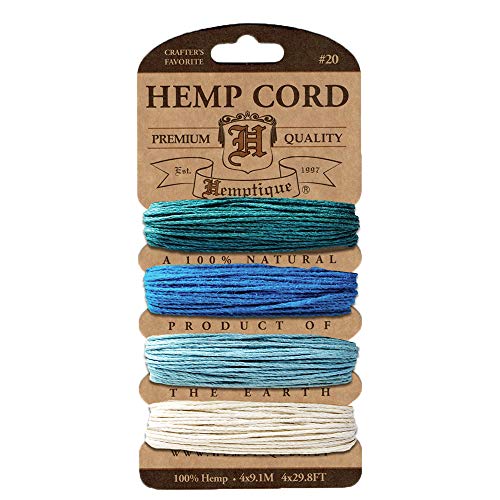 Hemptique حبل القنب من هيمبتيك - 4 بطاقات ألوان - مصنوع بحب - الخيار رقم 1 للحرفيين - صديق للبيئة - حامل نباتات - تزيين ألبومات - زراعة - ماكرامي - ديكور منزلي (حزمة أكوا) - Image 1