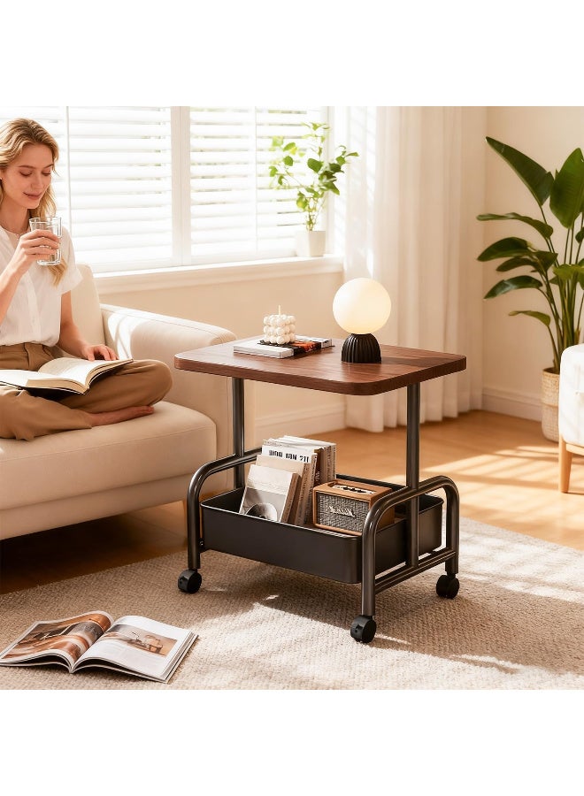 HI-FINE Rolling End Table, Coffee Table with Storage Organizer Cart, Modern Side Desk, Bedside Desk Home Decor for Living Room, Bedroom, Small Spaces - Image 3