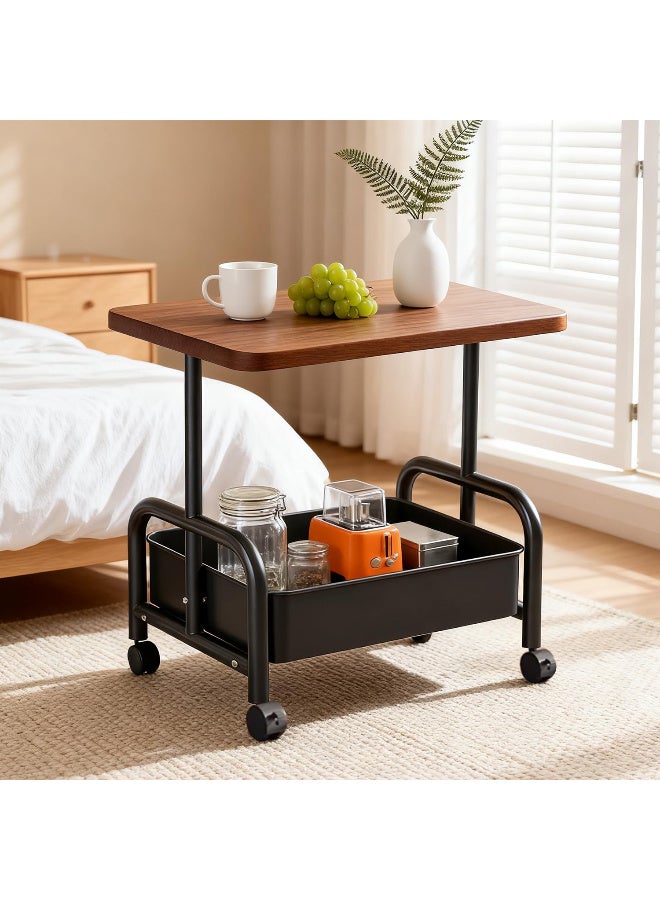 HI-FINE Rolling End Table, Coffee Table with Storage Organizer Cart, Modern Side Desk, Bedside Desk Home Decor for Living Room, Bedroom, Small Spaces - Image 5