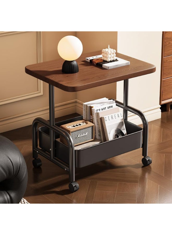 HI-FINE Rolling End Table, Coffee Table with Storage Organizer Cart, Modern Side Desk, Bedside Desk Home Decor for Living Room, Bedroom, Small Spaces - Image 1