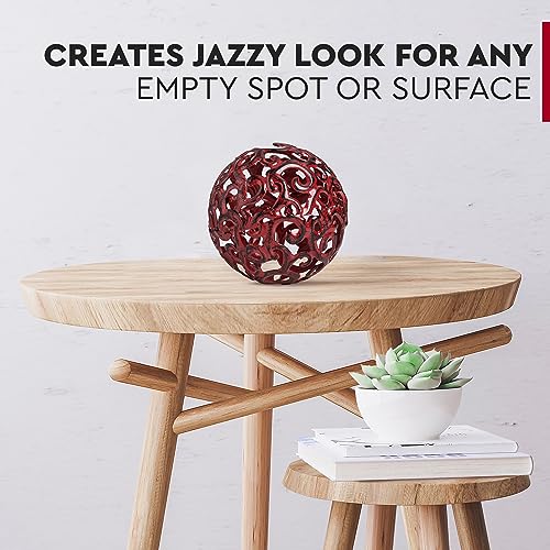 Everydecor Metal Decorative Sphere for Home Decor - Decorative Balls for Shelves, Centerpiece Bowls, Bookshelf - Decoration Orbs Accents for Living Room, Bedroom - Fancy Red Shelf Spheres - Image 4