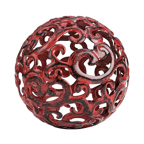 Everydecor Metal Decorative Sphere for Home Decor - Decorative Balls for Shelves, Centerpiece Bowls, Bookshelf - Decoration Orbs Accents for Living Room, Bedroom - Fancy Red Shelf Spheres - Image 1
