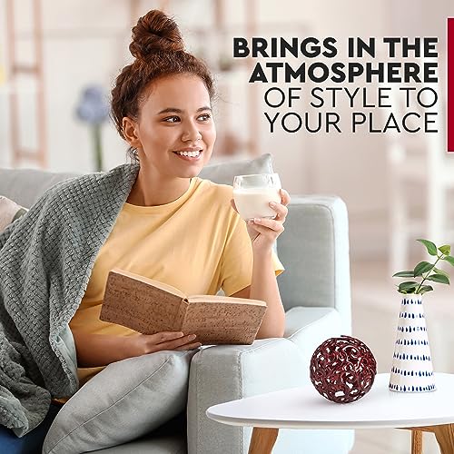 Everydecor Metal Decorative Sphere for Home Decor - Decorative Balls for Shelves, Centerpiece Bowls, Bookshelf - Decoration Orbs Accents for Living Room, Bedroom - Fancy Red Shelf Spheres - Image 2
