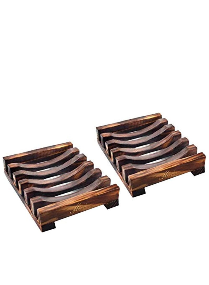 Charred Wood Color Handmade Soap Dish Rack, Set of Two  - Image 2