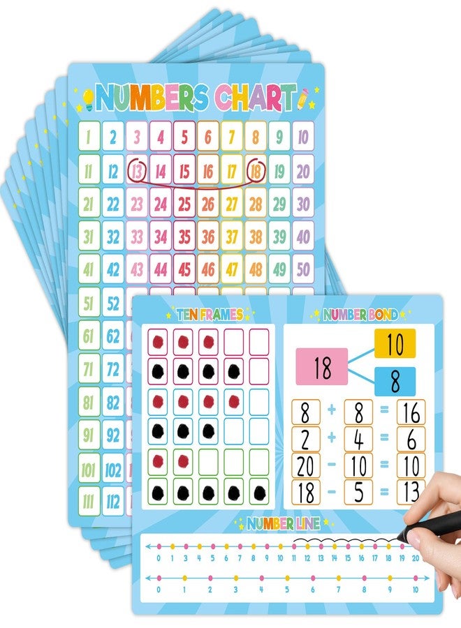 gisgfim 12 Pack 1-120 Number Chart Dry Erase Flash Card 9x12 in Number Bond Ten Frame Double-Sided Math Manipulatives Whiteboard for Kids Student Kindergarten Classroom Homeschool Teacher Supplies (Colorful) - Image 1