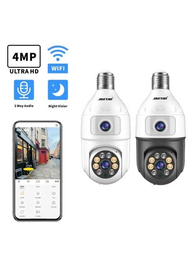 جورتان كاميرا كروية متصلة بدقة 4 ميجابكسل مزودة بعدسة مزدوجة تعمل بتقنية الواي فاي | كاميرا مراقبة بانورامية 360 درجة بتقنية PTZ مع خاصية تتبع الحركة بالذكاء الاصطناعي، ورؤية ليلية ملونة بالكامل، وصوت ثنائي الاتجاه، ومقبس E27، ومقاومة للماء والغبار IP44، وكاميرا مراقبة لاسلكية للمنزل والمكتب - Image 2