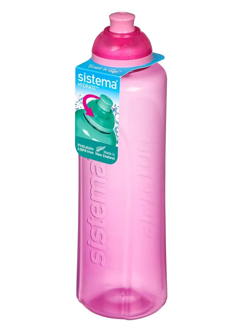 Sistema 480ML Helix Squeeze Bottle for school, sports & on the go, comes with Twist ‘n’ Sip lid, easy grip shape, Leak proof, Impact Resistant. Dishwasher safe & BPA Free, Pink - Image 1
