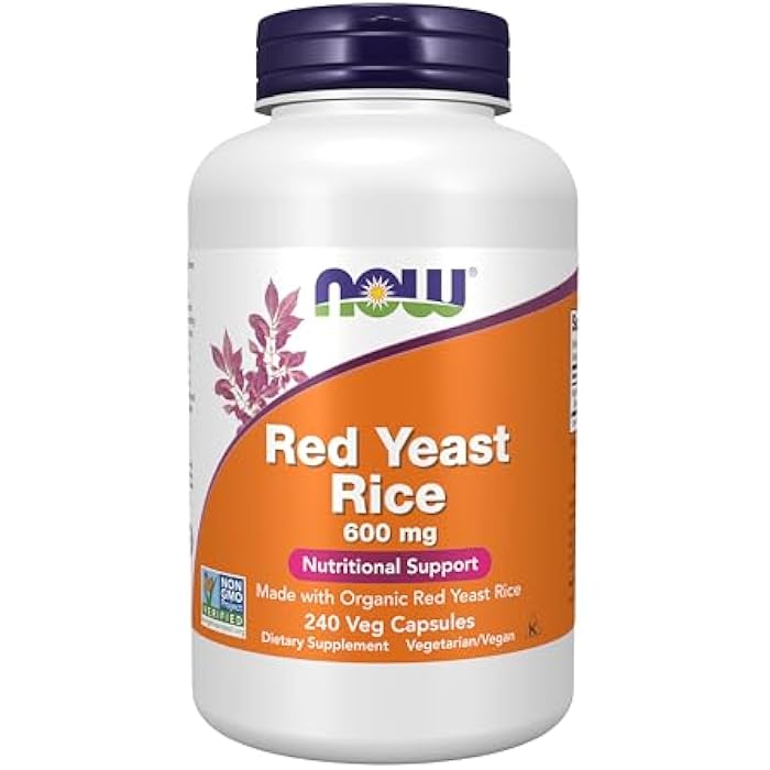NOW Supplements, Red Yeast Rice 600 mg, Made with Organic Red Yeast Rice, 240 Veg Capsules - Image 1