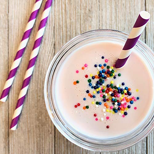 Outside the Box Papers Purple Stripe, Chevron and Polka Dot Paper Straws 7.75 Inches 75 Pack Purple, White - Image 3