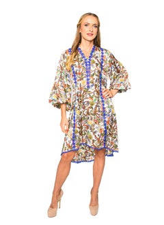 White and Blue Designer Crepe with Blue Lace