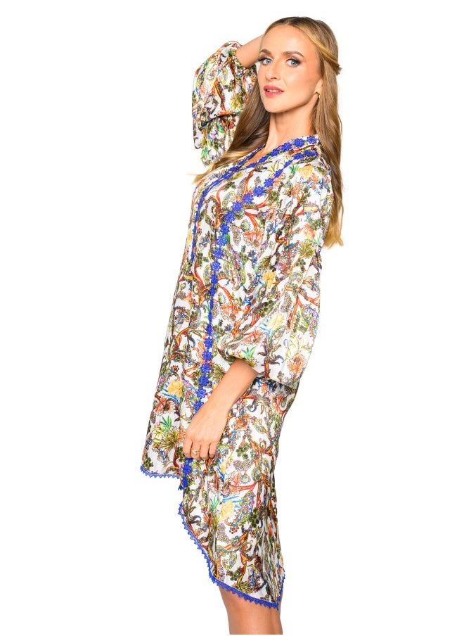 Alish Apparel - White and Blue Designer Crepe with Blue Lace - Image 1