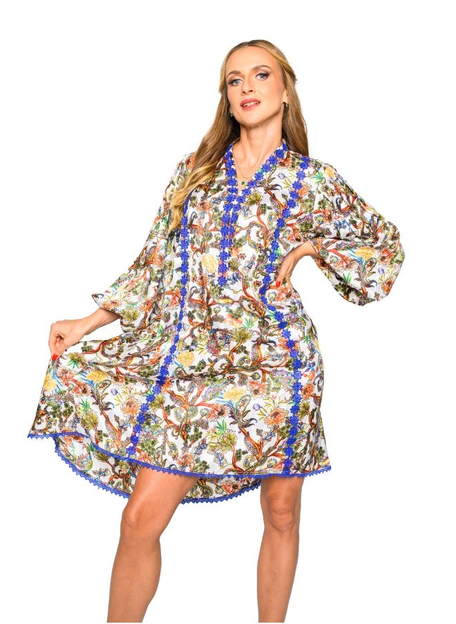 Alish Apparel - White and Blue Designer Crepe with Blue Lace - Image 1