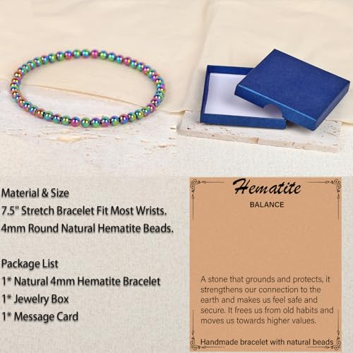 LPBeads Handmade Natural Gemstone Stretch Elastic 4mm Rainbow Coated Hematite Bracelet Healing Crystal Round Stone Beads Jewelry Gifts for Women Men - Image 4