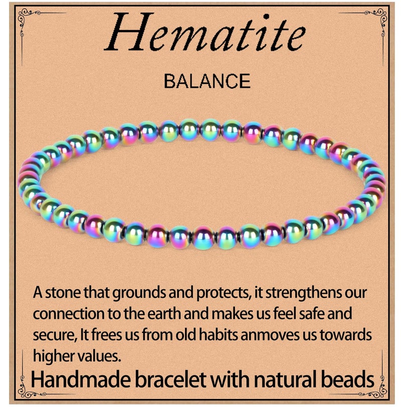LPBeads Handmade Natural Gemstone Stretch Elastic 4mm Rainbow Coated Hematite Bracelet Healing Crystal Round Stone Beads Jewelry Gifts for Women Men - Image 1