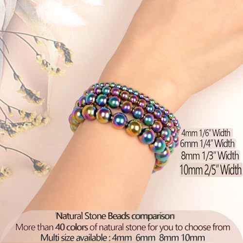 LPBeads Handmade Natural Gemstone Stretch Elastic 4mm Rainbow Coated Hematite Bracelet Healing Crystal Round Stone Beads Jewelry Gifts for Women Men - Image 5