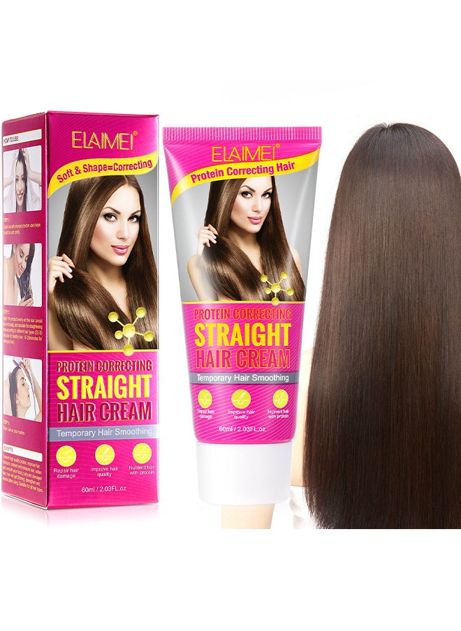 Elaimei Protein Correcting Hair Straighteing Cream, Silk And Gloss Hair Straightening Cream, Nourishing Fast Smoothing Collagen Hair Straightener Cream, For Thick, Curly, Unruly Hair, Repair Damaged Hair 60ML  - Image 1