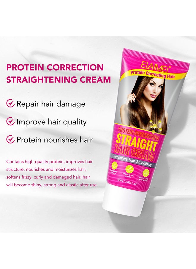 Elaimei Protein Correcting Hair Straighteing Cream, Silk And Gloss Hair Straightening Cream, Nourishing Fast Smoothing Collagen Hair Straightener Cream, For Thick, Curly, Unruly Hair, Repair Damaged Hair 60ML  - Image 4
