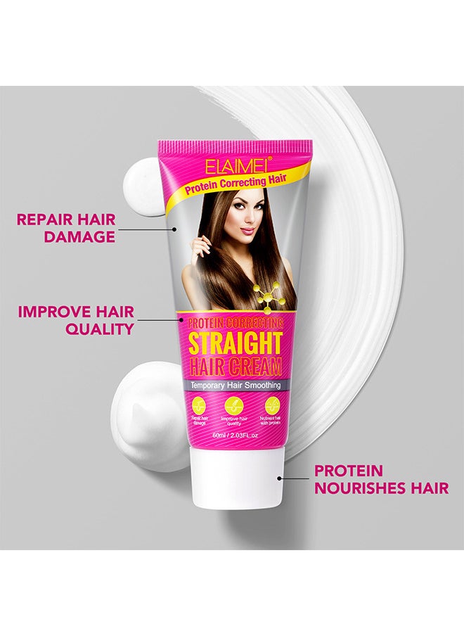 Elaimei Protein Correcting Hair Straighteing Cream, Silk And Gloss Hair Straightening Cream, Nourishing Fast Smoothing Collagen Hair Straightener Cream, For Thick, Curly, Unruly Hair, Repair Damaged Hair 60ML  - Image 5