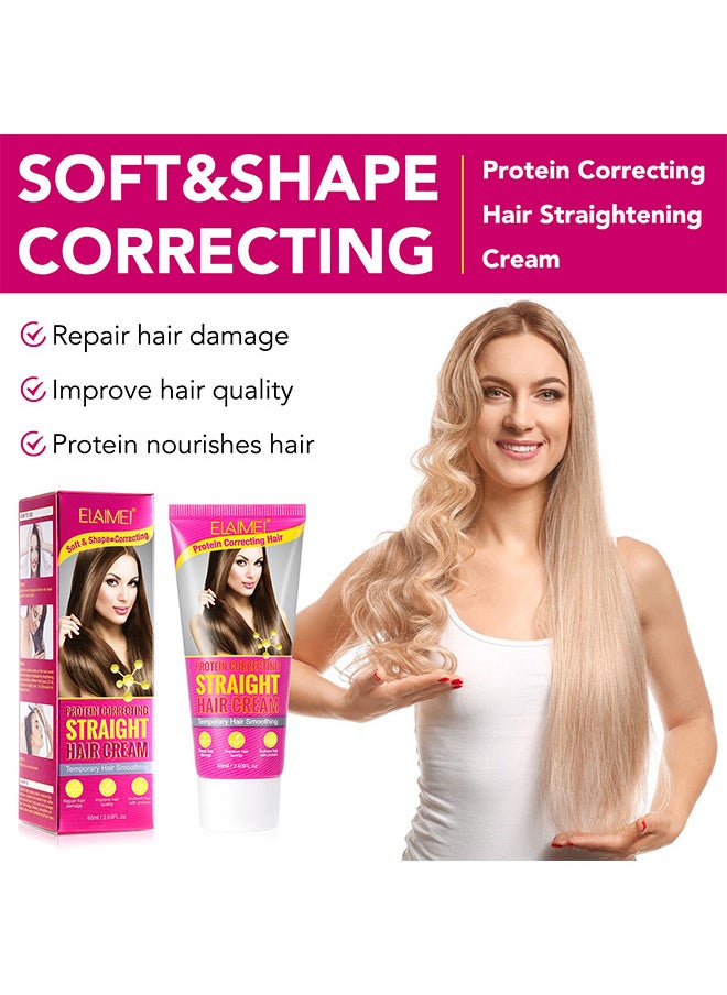 Elaimei Protein Correcting Hair Straighteing Cream, Silk And Gloss Hair Straightening Cream, Nourishing Fast Smoothing Collagen Hair Straightener Cream, For Thick, Curly, Unruly Hair, Repair Damaged Hair 60ML  - Image 2