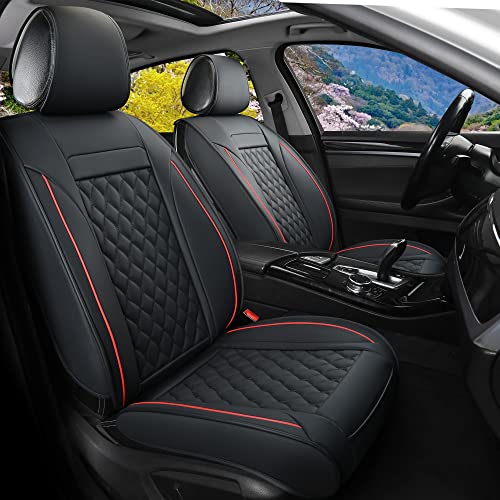 Vankerful Car Seat Covers Front Pair,Universal Fit for Most Cars,SUV,Sedans and Pick-up Trucks,Automotive Faux Leather Vehicle Cushion Covers(Front Pair,Black/Red) - Image 1