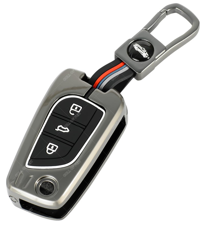 Coll of Fest Metal Silicon Key Cover Compatible For Toyota Innova Crysta Corolla-Altis Camry HyCross Hilux 3 Button Flip Smart Key Cover Metal Protection Special Feature Visible in low-light Condition - Image 5