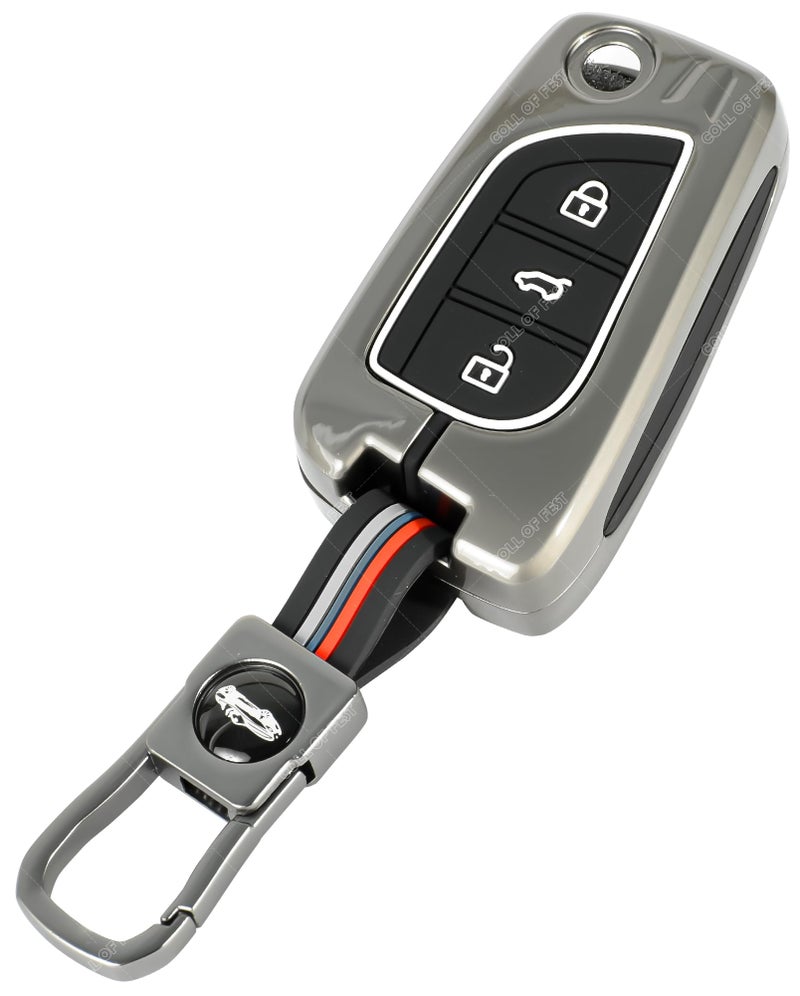 Coll of Fest Metal Silicon Key Cover Compatible For Toyota Innova Crysta Corolla-Altis Camry HyCross Hilux 3 Button Flip Smart Key Cover Metal Protection Special Feature Visible in low-light Condition - Image 3