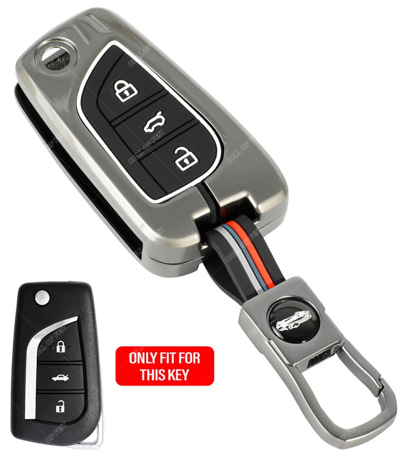 Coll of Fest Metal Silicon Key Cover Compatible For Toyota Innova Crysta Corolla-Altis Camry HyCross Hilux 3 Button Flip Smart Key Cover Metal Protection Special Feature Visible in low-light Condition - Image 2