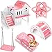 Skylety 5 Pcs Hamster Toys Include Wooden Accessories Hamster House Guinea Pig Hideout Rainbow Bridge Seesaw Swing Exercise Circle Cage Toy for Small Animals63 x 393 x 55 inchPink - Image 3