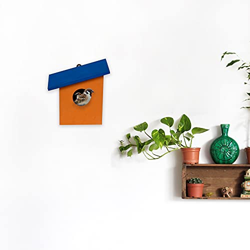 Cket Bird House for Sparrow, Hummingbird, Kingfisher Bird Nest for Balcony Made with Water Resistant Wooden with Hanging and Wall Patch (Wooden-Blue) (Pack of 2) - Image 2