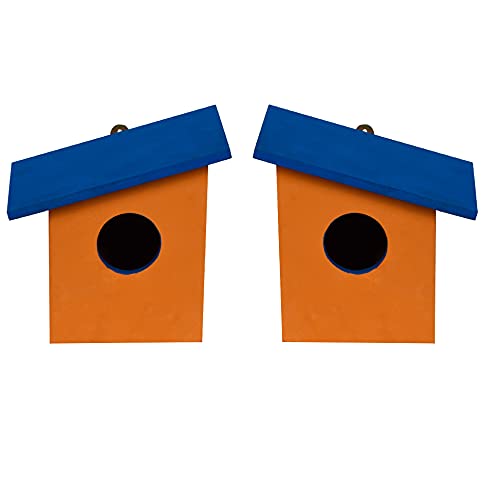 Cket Bird House for Sparrow, Hummingbird, Kingfisher Bird Nest for Balcony Made with Water Resistant Wooden with Hanging and Wall Patch (Wooden-Blue) (Pack of 2) - Image 1