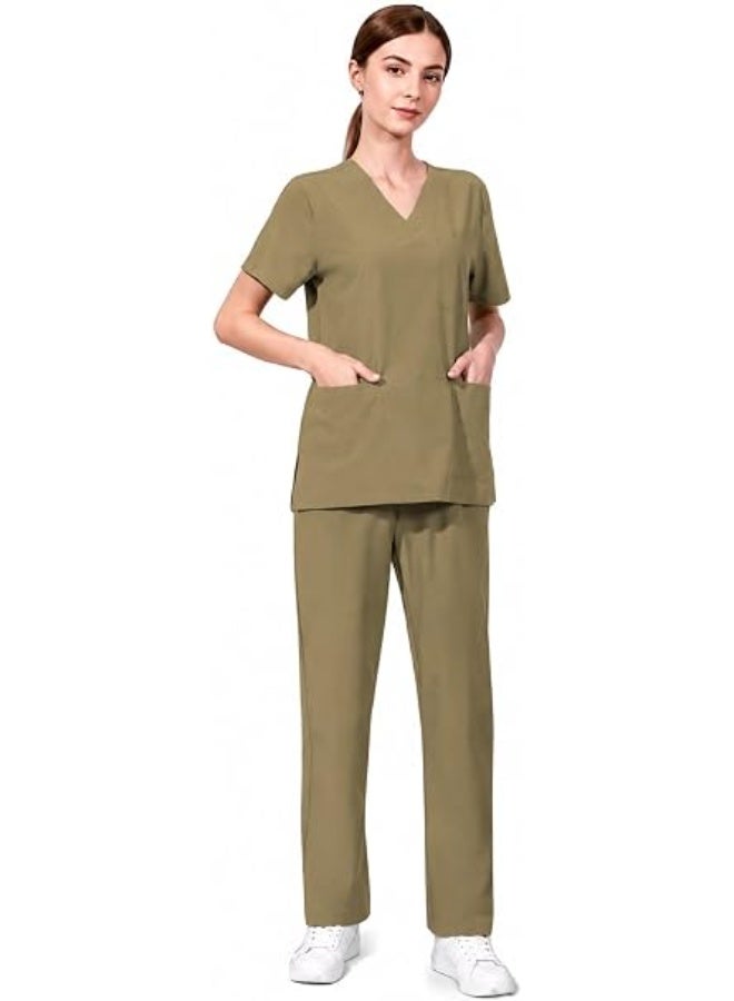 Women’s Medical Scrub Set, 2-Piece Short Sleeve Scrub Top and Pants, Comfortable Workwear Uniform for Nurses, Doctors, Healthcare Professionals, Clinics & Hospitals, L