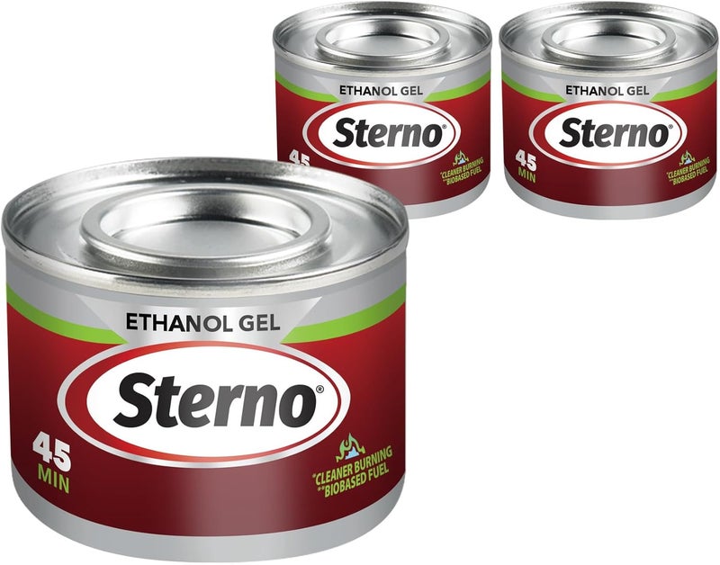 Canned Heat Ethanol Fuel Can - Ethanol Gel Cans with 45-Minute Burn Time, Chafing Dish Fuel Cans & Gel Fuel Cans for Fire Bowl - Fuel Cans for Food Warmer & Portable Stoves - Pack of 3