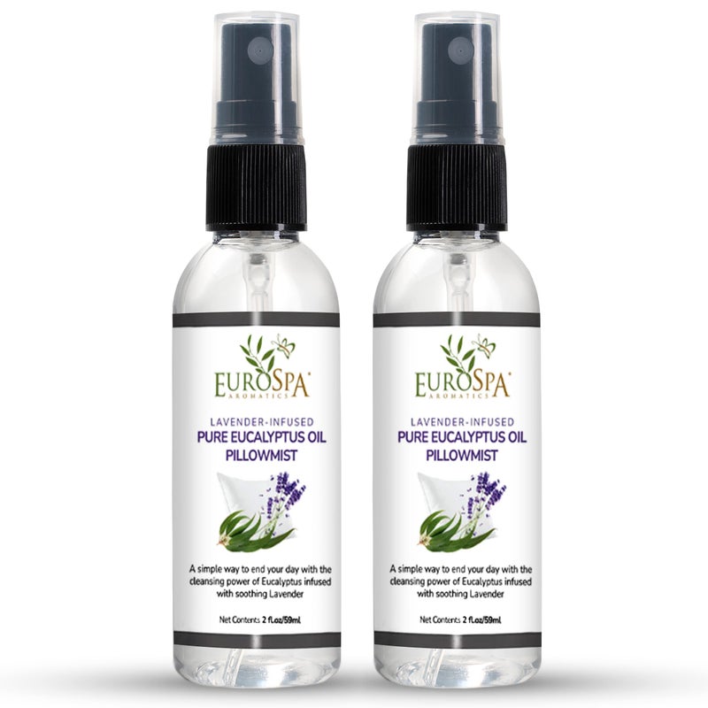 EuroSpa Aromatics Lavender-Infused Pure Eucalyptus Oil Pillow Mist Sleep Spray - Deep Sleep Pillow Spray - Lavender Bed Spray - Lavender Spray Sleep Mist - Lavender Linen Spray for Bedding - 2oz - Image 1