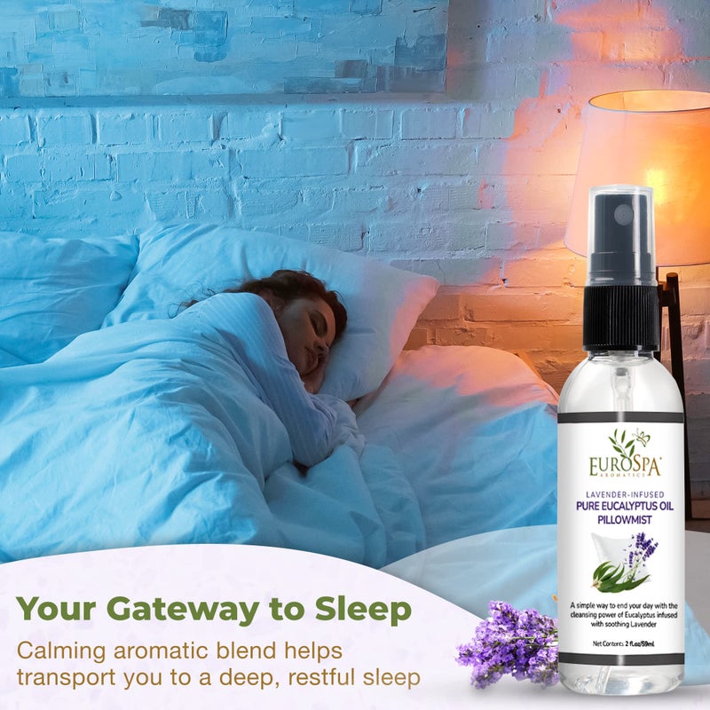 EuroSpa Aromatics Lavender-Infused Pure Eucalyptus Oil Pillow Mist Sleep Spray - Deep Sleep Pillow Spray - Lavender Bed Spray - Lavender Spray Sleep Mist - Lavender Linen Spray for Bedding - 2oz - Image 2
