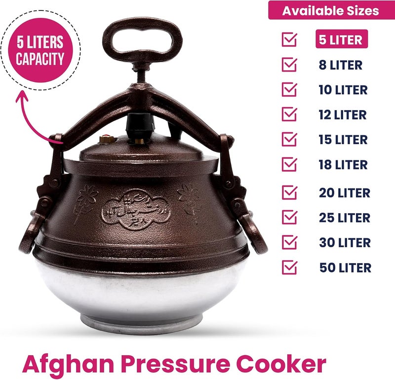 AsolBD Afghan Pressure Cooker Heavy Duty Dual Handles Cookware for Camping, Kitchenware Cooking Made Easy and Faster, Multi-functional Usage (5 LITERS) - Image 2