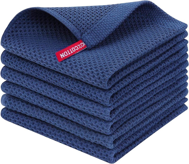 Homaxy 100% Cotton Waffle Weave Kitchen Dish Cloths, Ultra Soft Absorbent Quick Drying Dish Towels, 12x12 Inches, 6-Pack, Navy Blue - Image 1