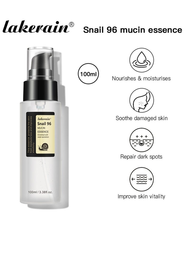 lakerain - 100 مل متطور الحلزون 96 Mucin Power Essence مضاد للشيخوخة الحلزون Mucin Essence مرطب ترطيب مكثف للخطوط الدقيقة، مرونة الجلد، الحبر، الخطوط الدقيقة، علاج البقع، كريم إصلاح الوجه - Image 1