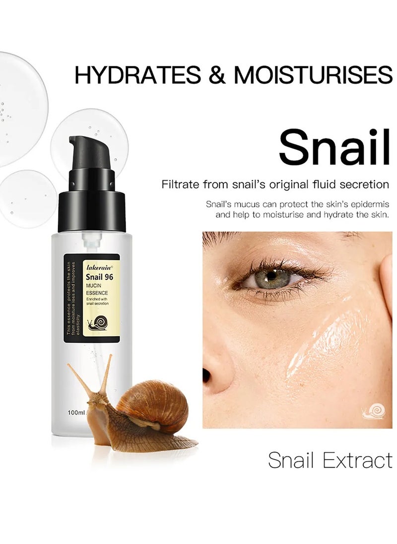 lakerain - 100 مل متطور الحلزون 96 Mucin Power Essence مضاد للشيخوخة الحلزون Mucin Essence مرطب ترطيب مكثف للخطوط الدقيقة، مرونة الجلد، الحبر، الخطوط الدقيقة، علاج البقع، كريم إصلاح الوجه - Image 1
