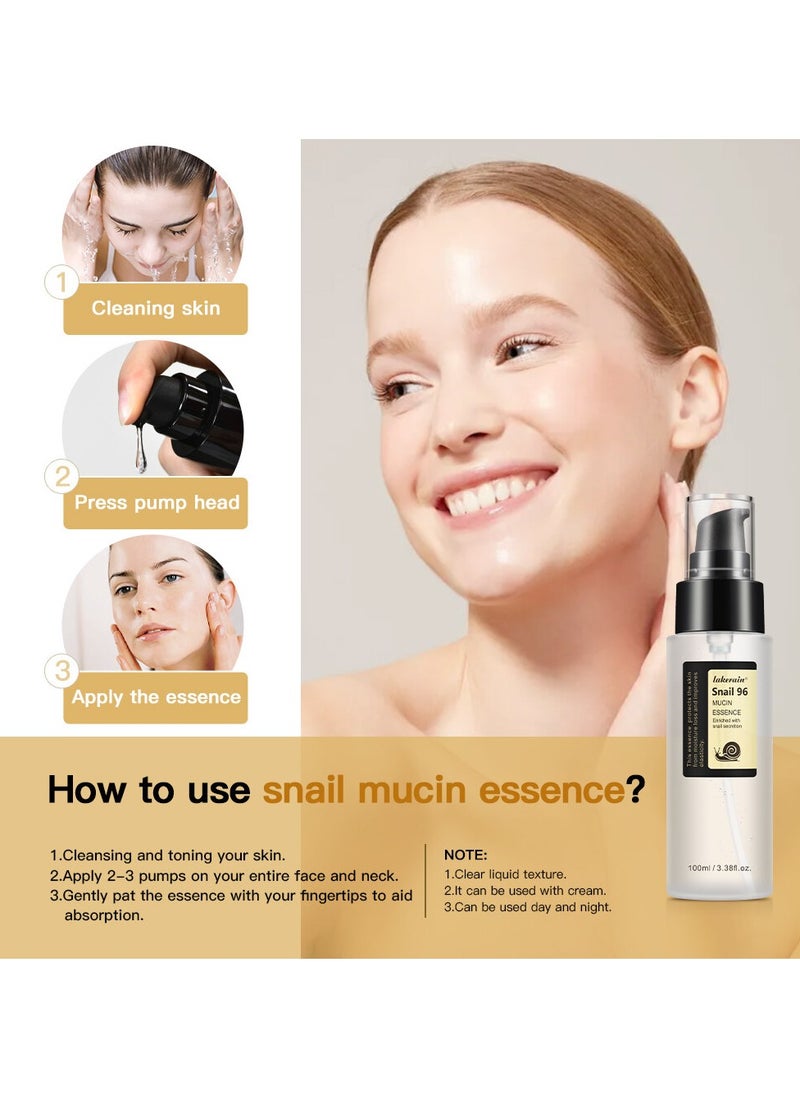 lakerain - 100 مل متطور الحلزون 96 Mucin Power Essence مضاد للشيخوخة الحلزون Mucin Essence مرطب ترطيب مكثف للخطوط الدقيقة، مرونة الجلد، الحبر، الخطوط الدقيقة، علاج البقع، كريم إصلاح الوجه - Image 1