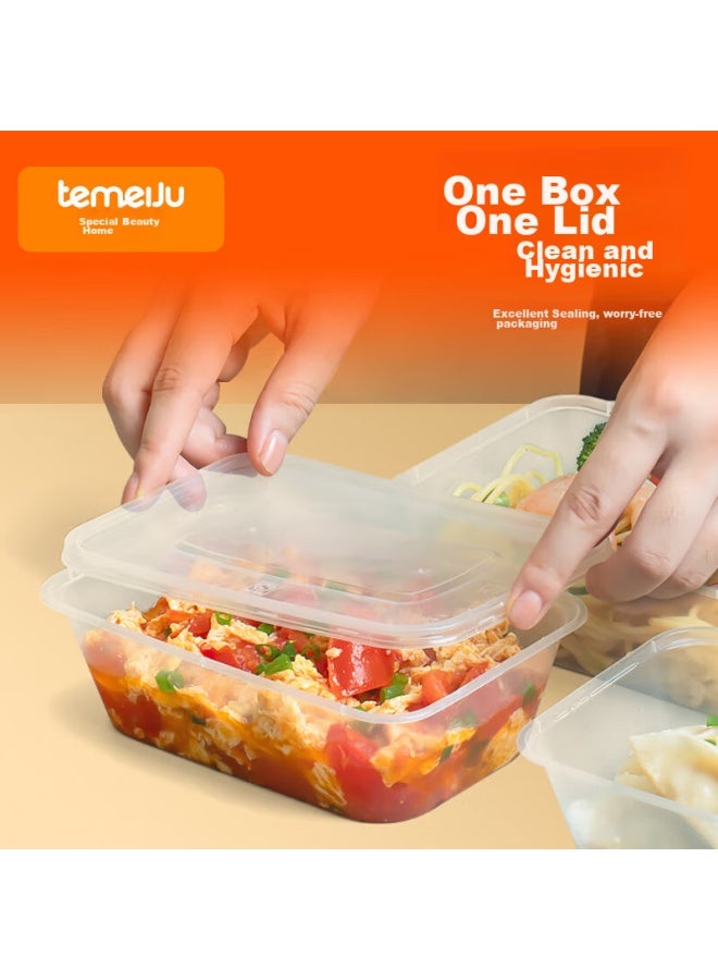 Temeiju Disposable Rectangular Transparent Food Containers, Thickened With Lids, Food-grade Takeout Boxes, 750ml, 50 Sets, Microwave Safe - Image 2