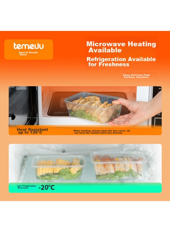 Temeiju Disposable Rectangular Transparent Food Containers, Thickened With Lids, Food-grade Takeout Boxes, 750ml, 50 Sets, Microwave Safe - Image 4