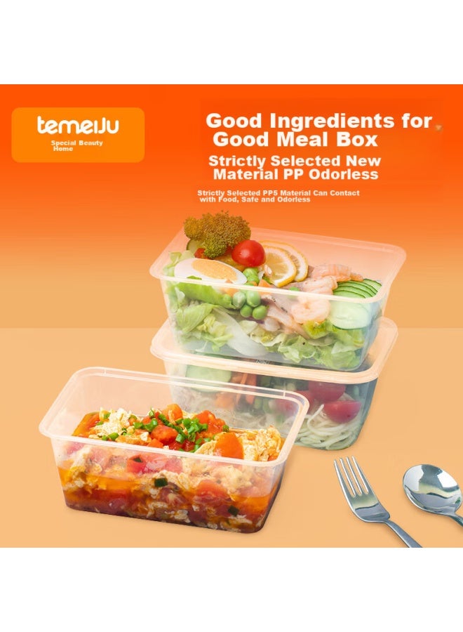 Temeiju Disposable Rectangular Transparent Food Containers, Thickened With Lids, Food-grade Takeout Boxes, 750ml, 50 Sets, Microwave Safe - Image 1