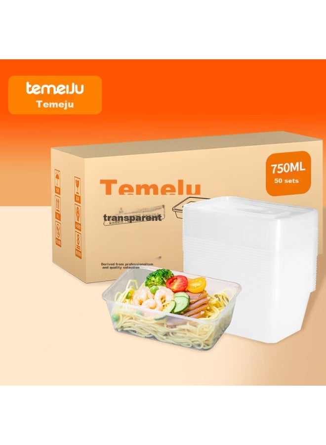 Temeiju Disposable Rectangular Transparent Food Containers, Thickened With Lids, Food-grade Takeout Boxes, 750ml, 50 Sets, Microwave Safe - Image 5