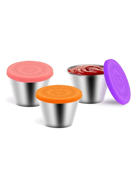 Salad Dressing Container To Go, Reusable Small Containers With Lids , Stainless Steel Condiment Containers With Silicone Lids, Small Sauce Containers For Lunch Box, Easy Open, Leakproof(3 Pack,70ml)